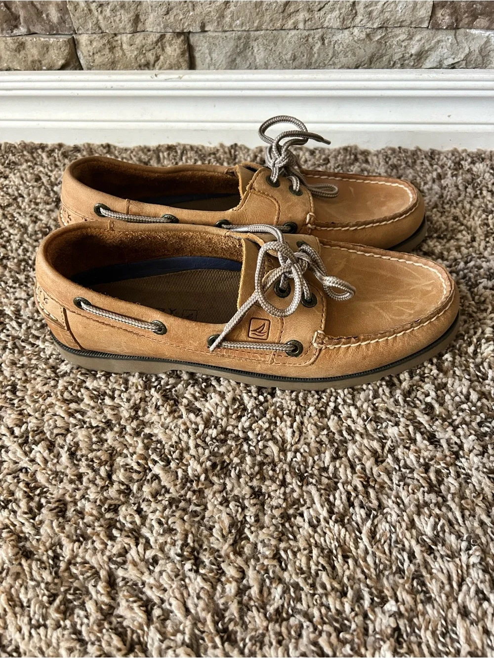 90s Retro Sperry Cognac Leather 2-Eye Boat Shoes Preppy Lace Up Leather